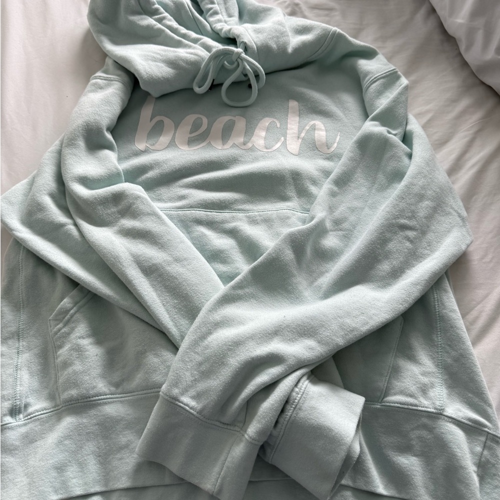 Mint Green Hoodie with 'Beach' Print